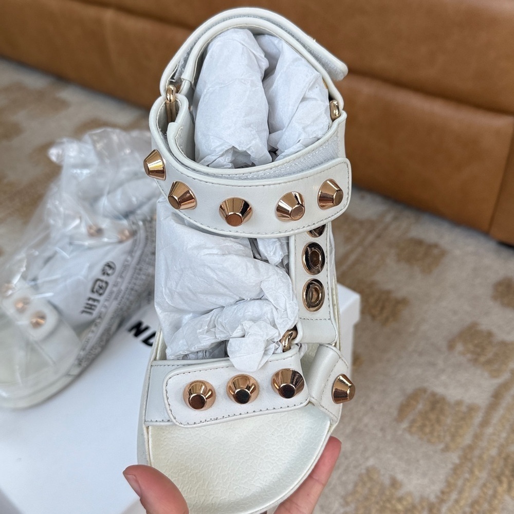 $360 New SNADRO White Sandals with Gold Accents - Picture 5 of 6